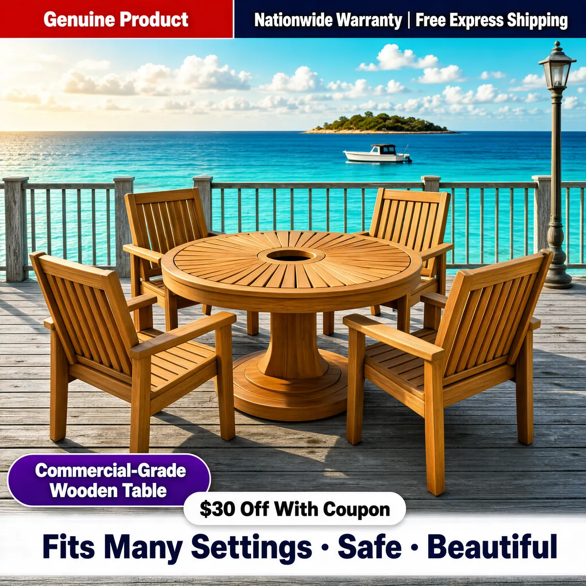 Resort-Style Teak Outdoor Furniture Set by the Sea