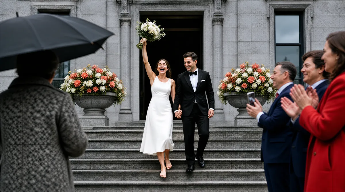 Candid Wedding Celebration on Stone Steps