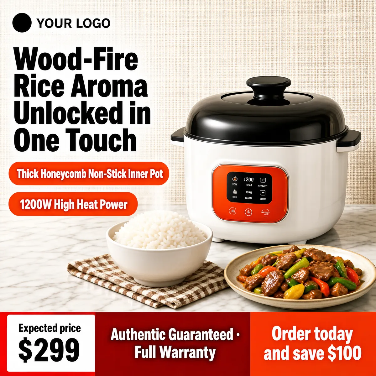 Rice Cooker with Steamed Rice and Stir-Fry