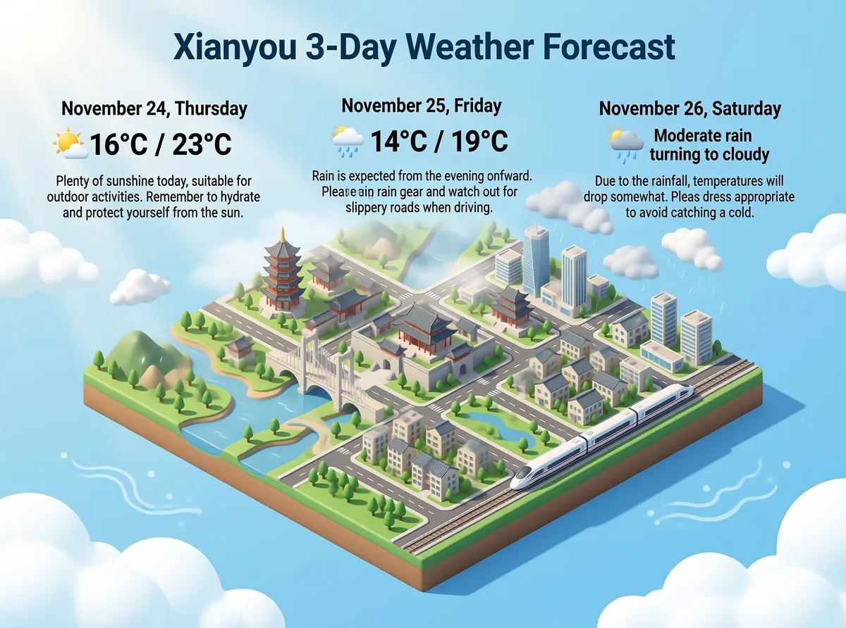 Xianyou 3-Day Weather Forecast Infographic
