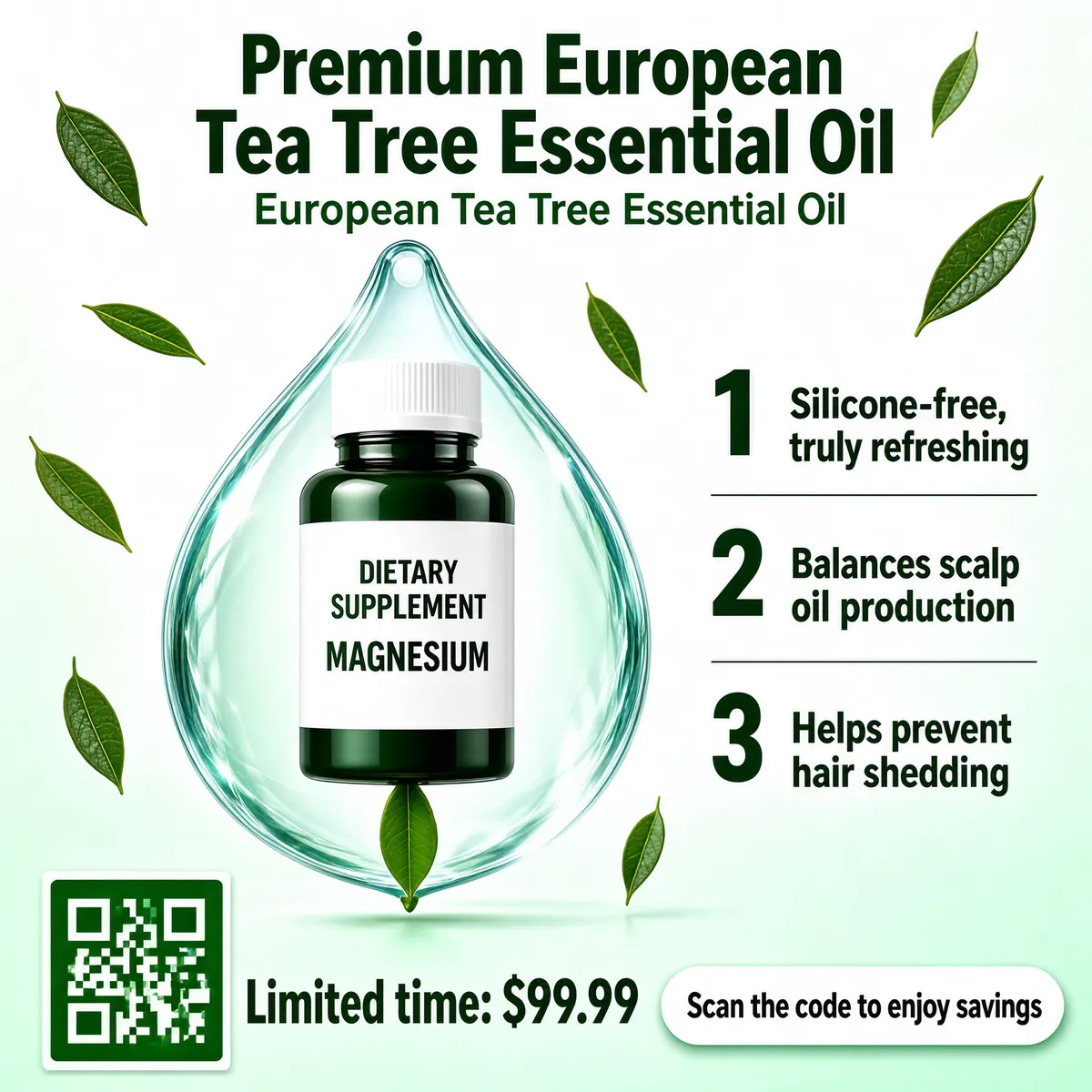 Premium Tea Tree Essential Oil Supplement Bottle