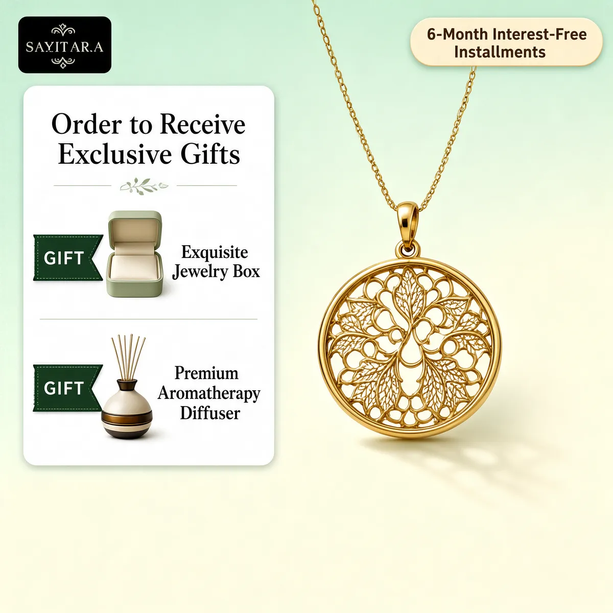 Delicate Gold Filigree Pendant — Exclusive Gift Set