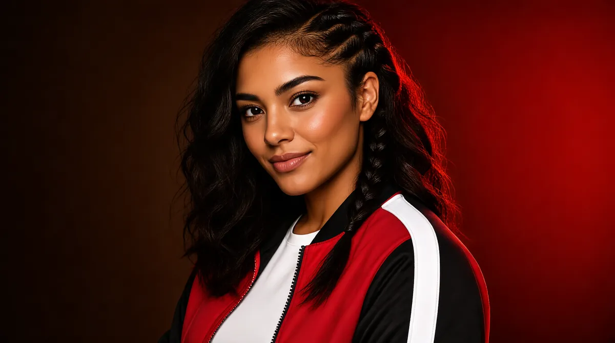 Stylish Woman in Red Track Jacket