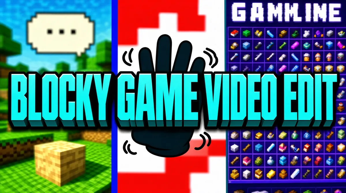 Chaotic Gaming Thumbnail Collage with Blocky Cyan Wordmark