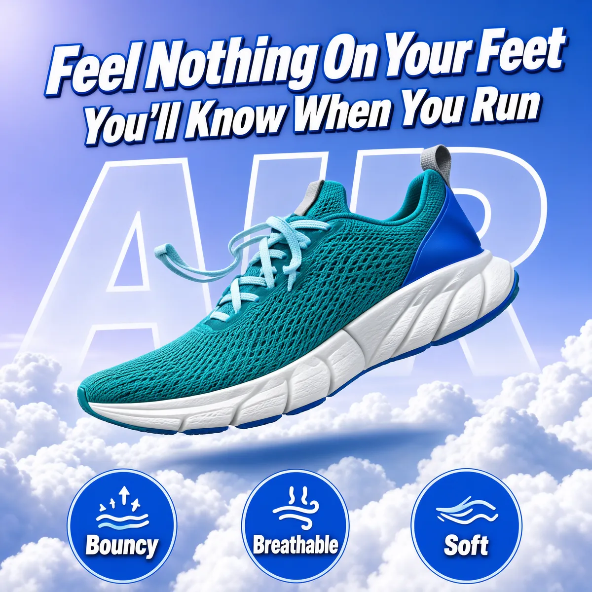 Floating Teal Sneaker on Clouds