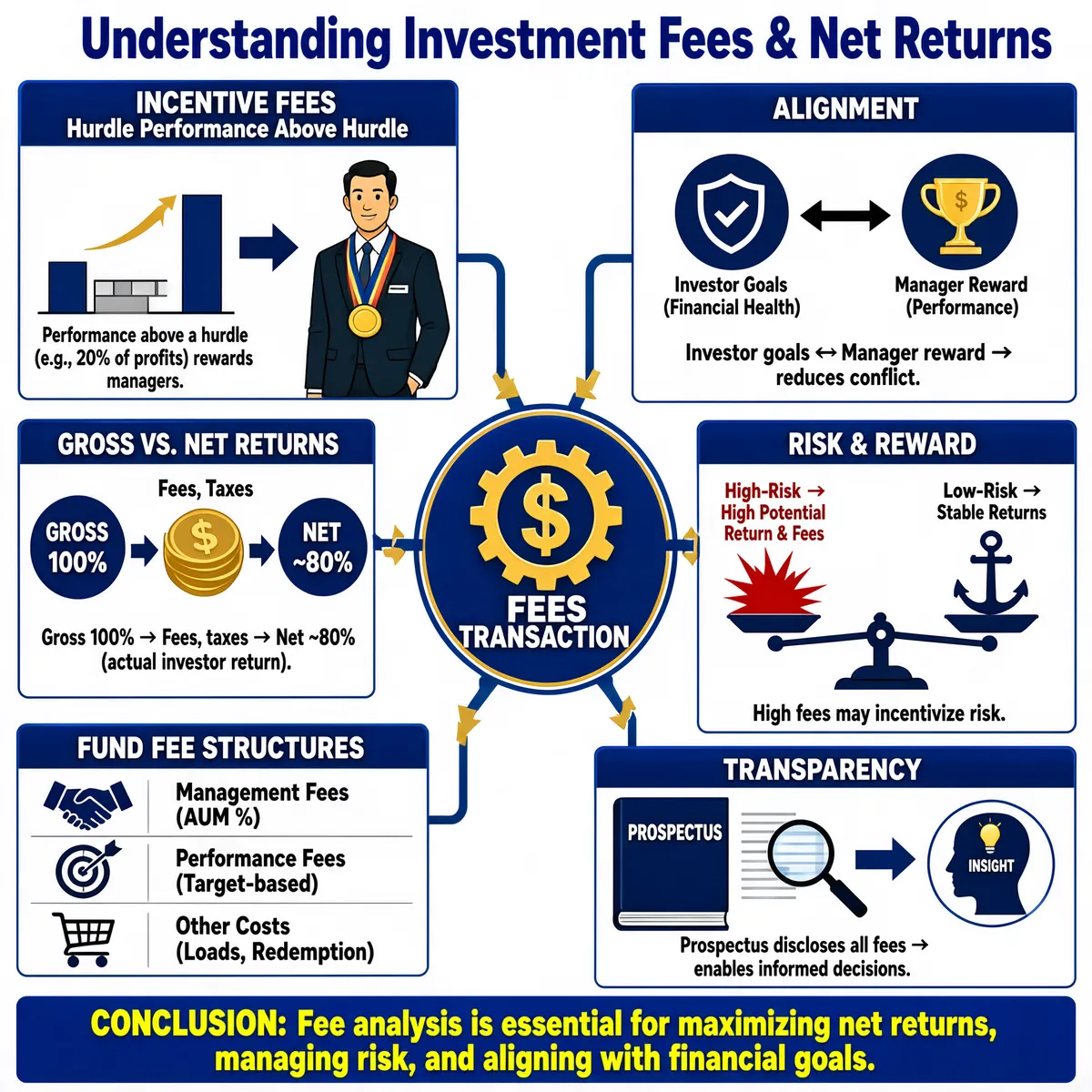 Understanding Investment Fees and Net Returns Infographic