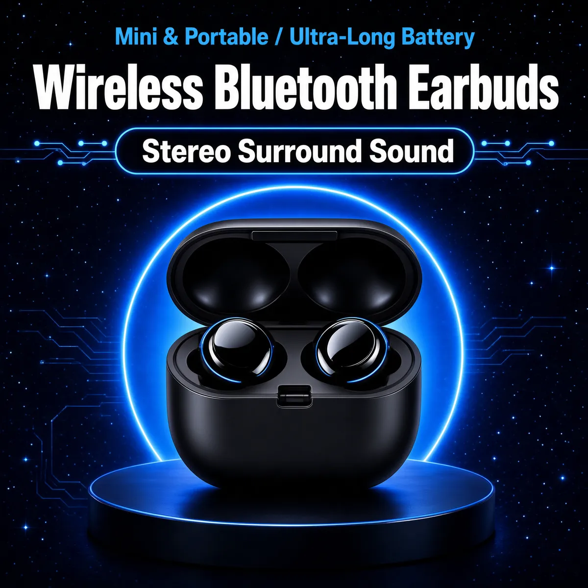 Wireless Bluetooth Earbuds Tech Noir
