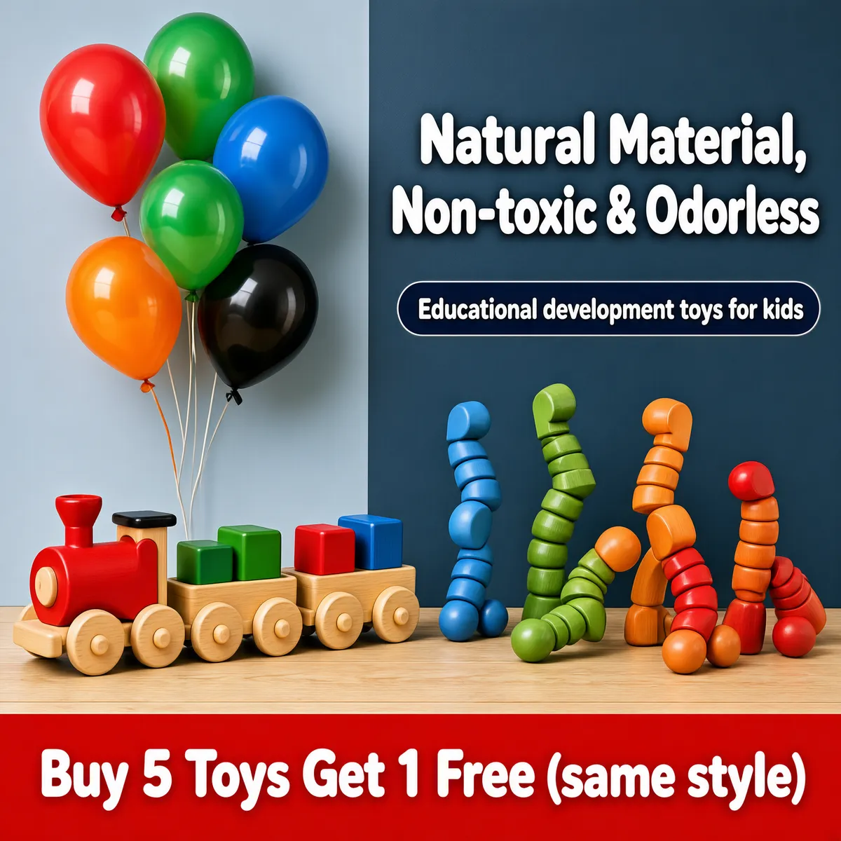 Natural Wooden Toy Train & Stacking Figures for Kids