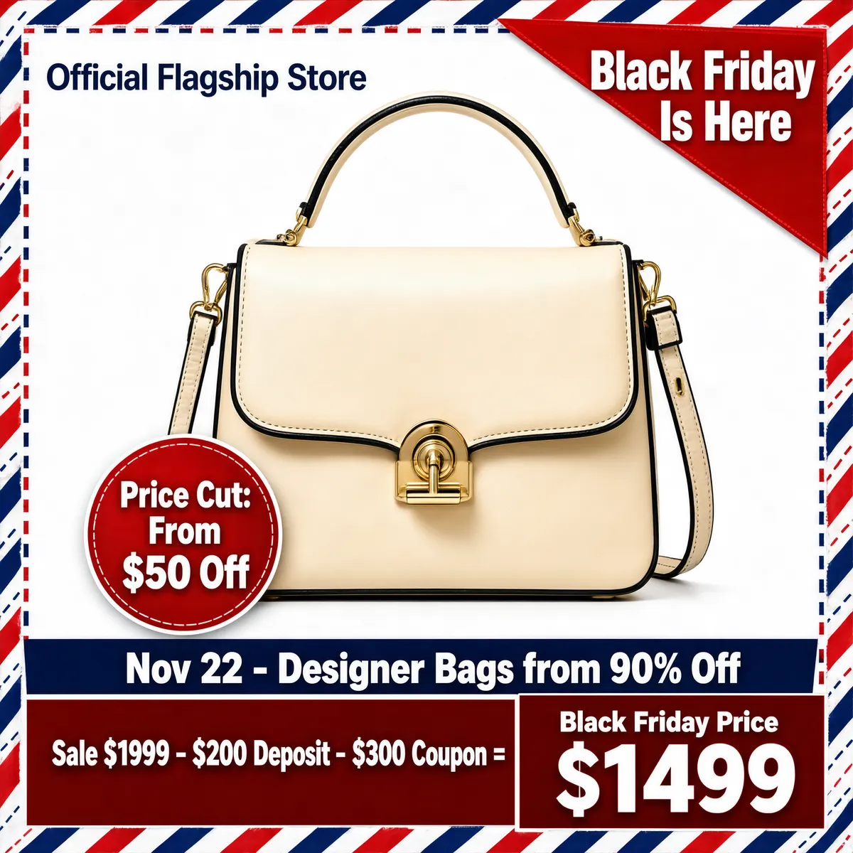 Black Friday Cream Leather Handbag Sale