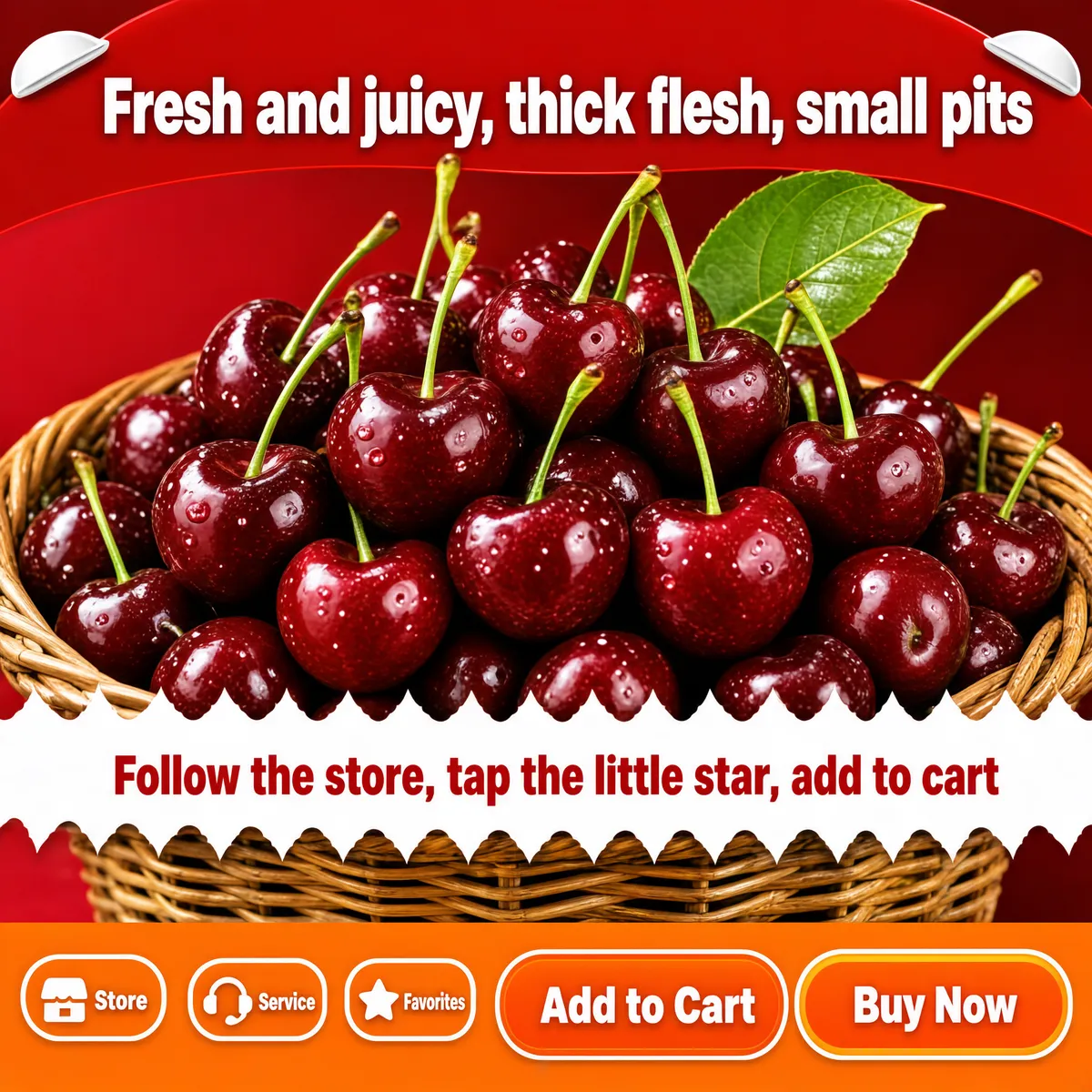 Fresh Cherries Wicker Basket Product Shot