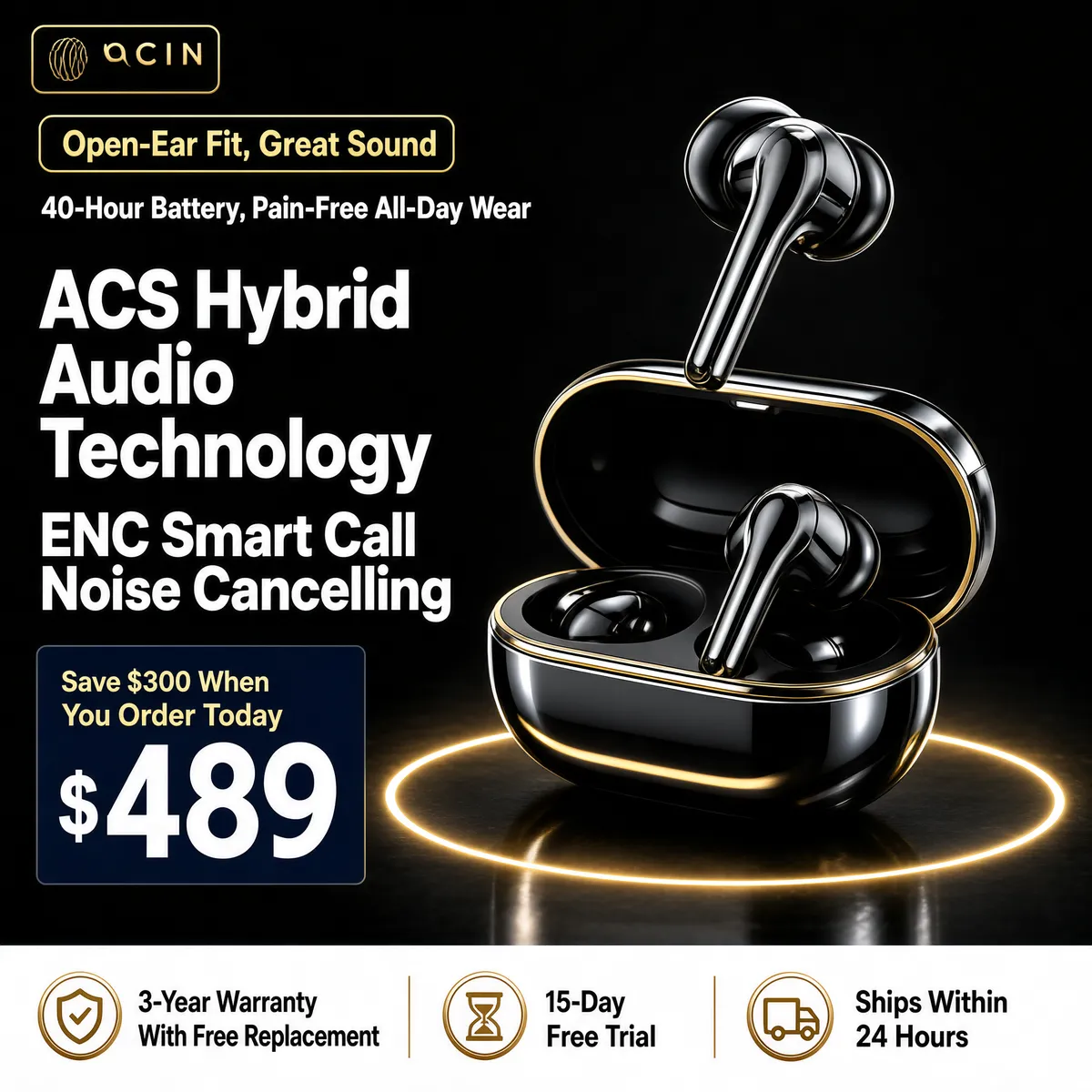 Premium Open-Ear Wireless Earbuds with Charging Case