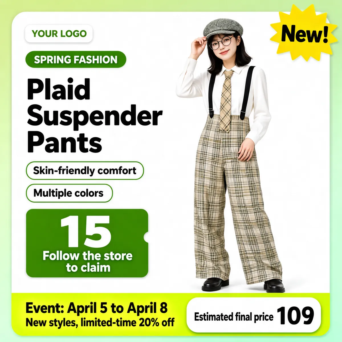 Spring Plaid Suspender Pants Fashion Look