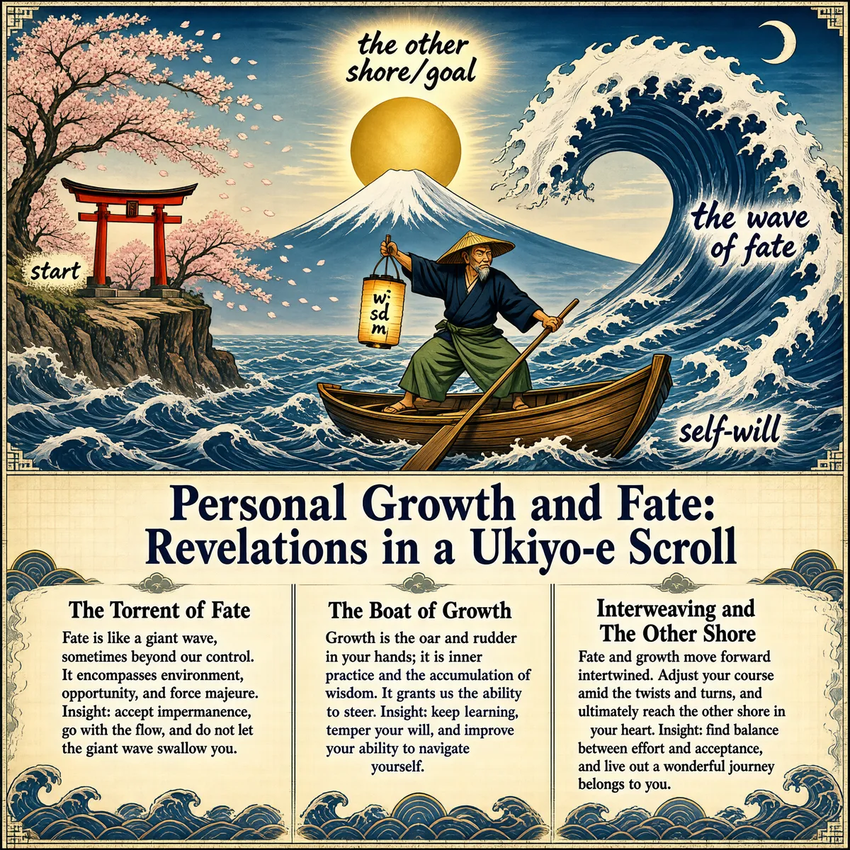 Personal Growth and Fate: Ukiyo-e Wisdom Scroll