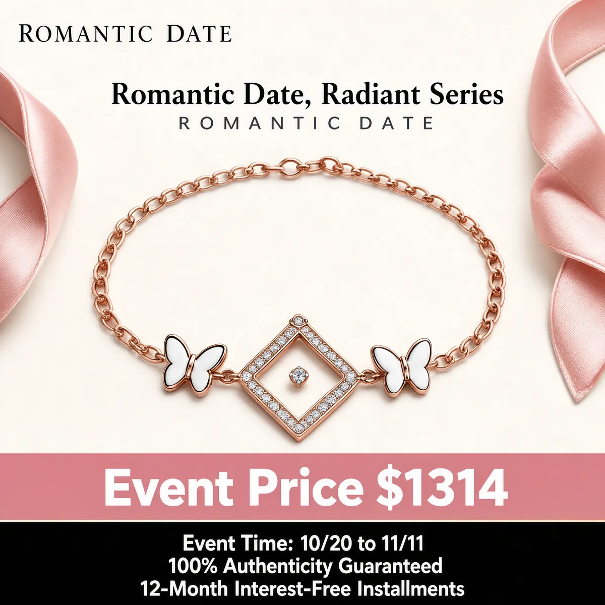 Romantic Date Rose Gold Butterfly Bracelet