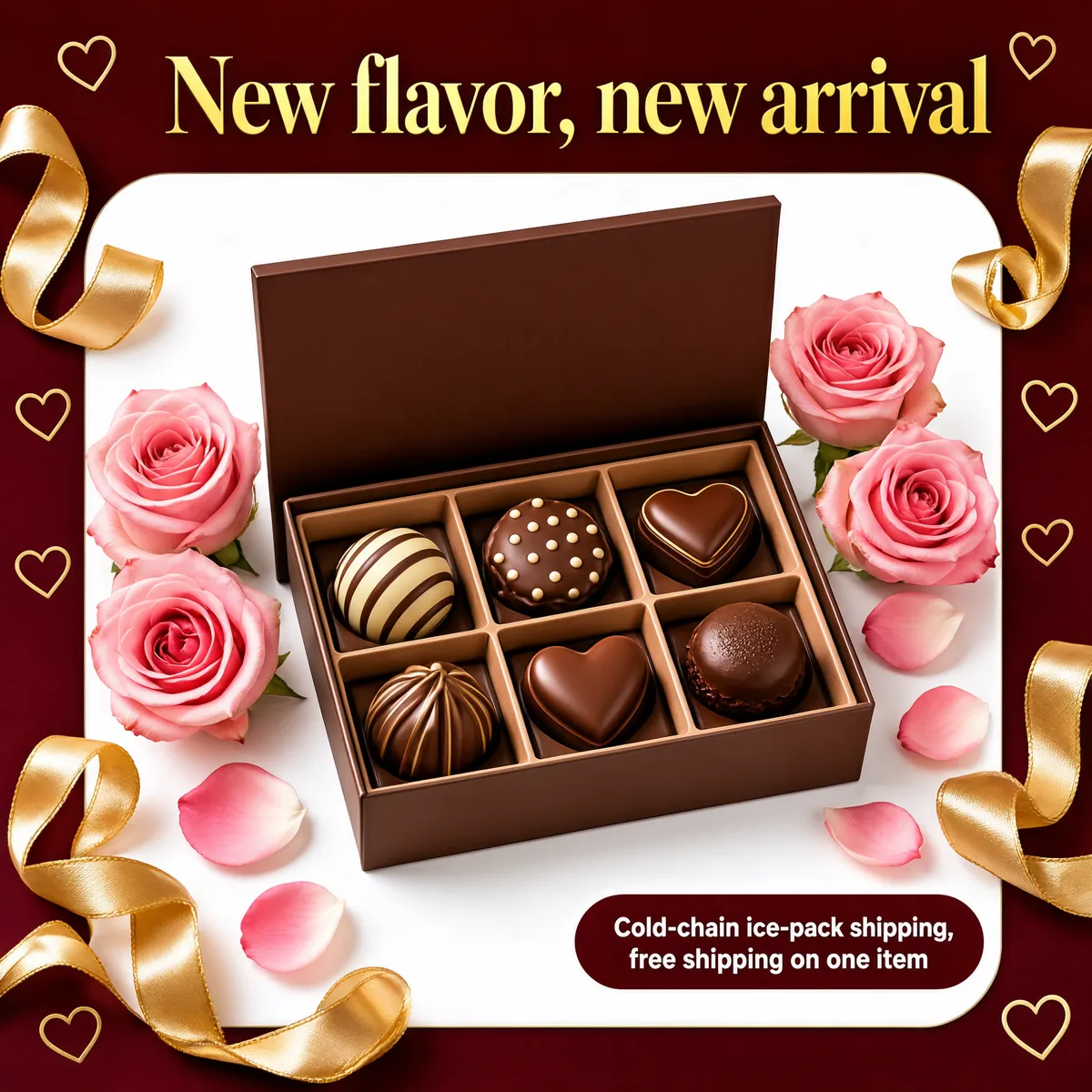 Romantic Chocolate Praline Gift Box with Roses