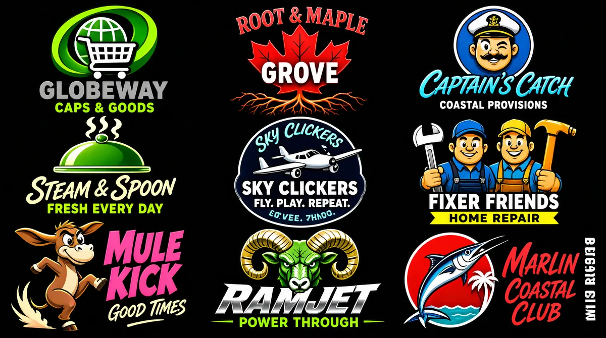 Nine Colorful Mascot Logos Grid