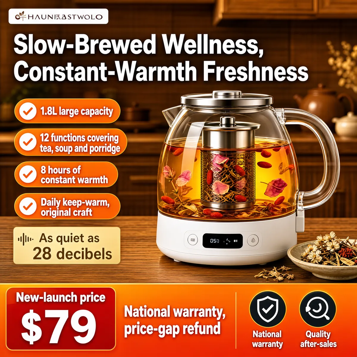 Glass Tea Kettle with Blooming Herbal Tea