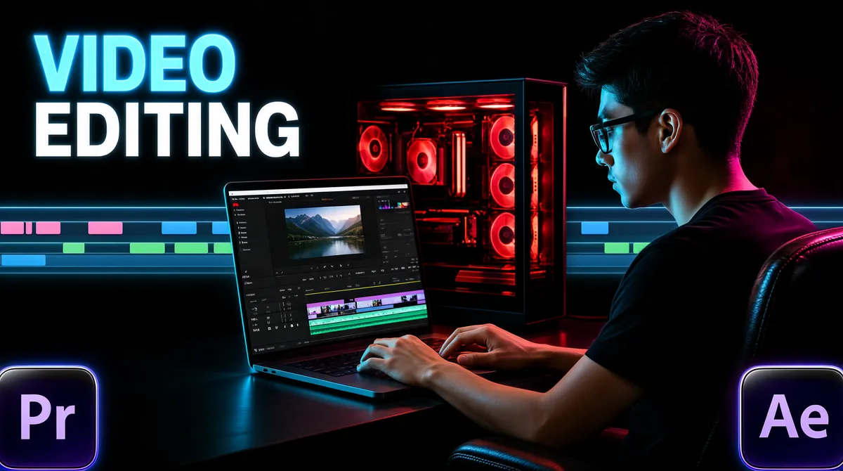 Video Editing Workspace at Night