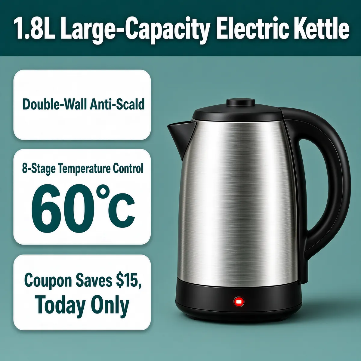 1.8L Stainless Electric Kettle - Family Safe
