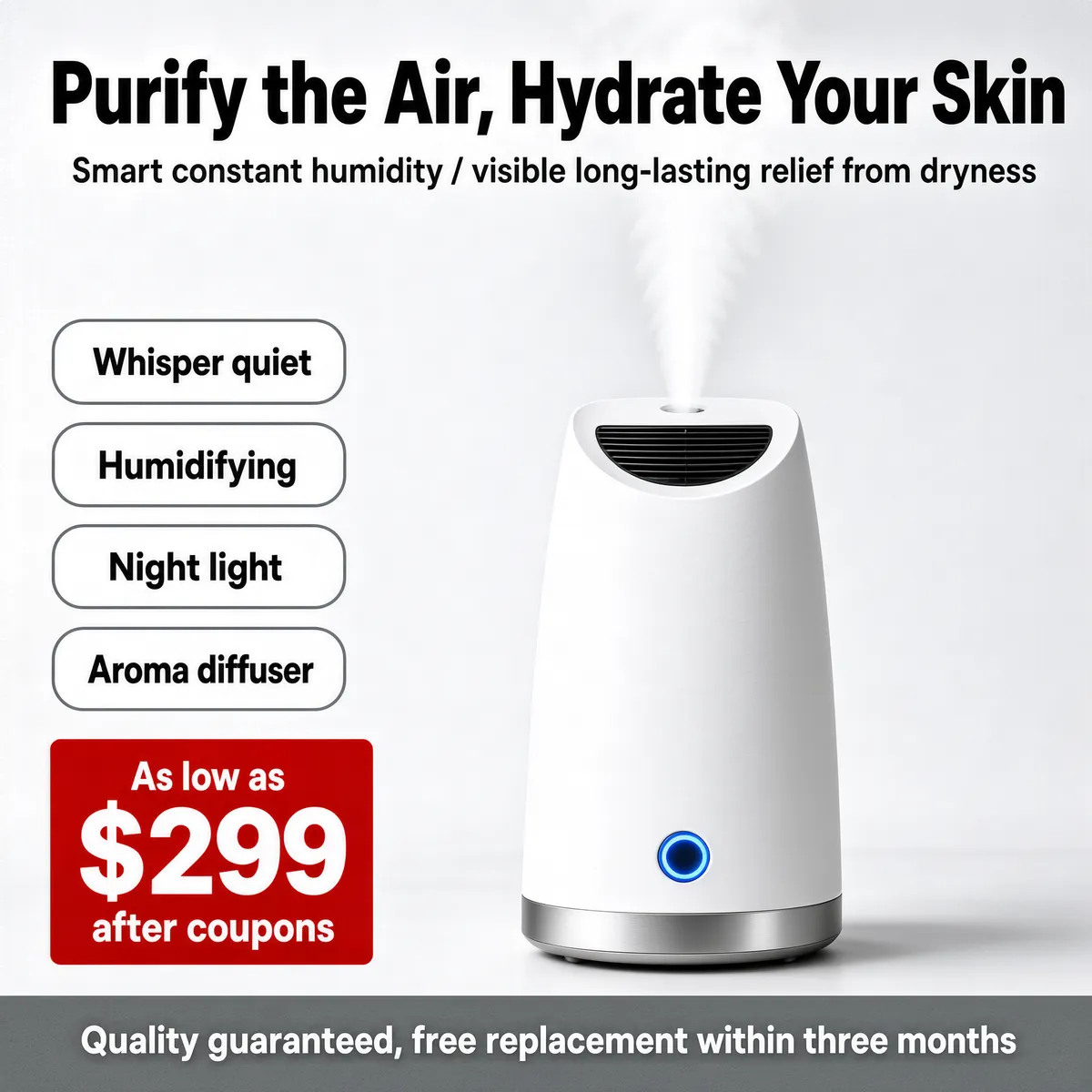 Sleek White Humidifier with Mist