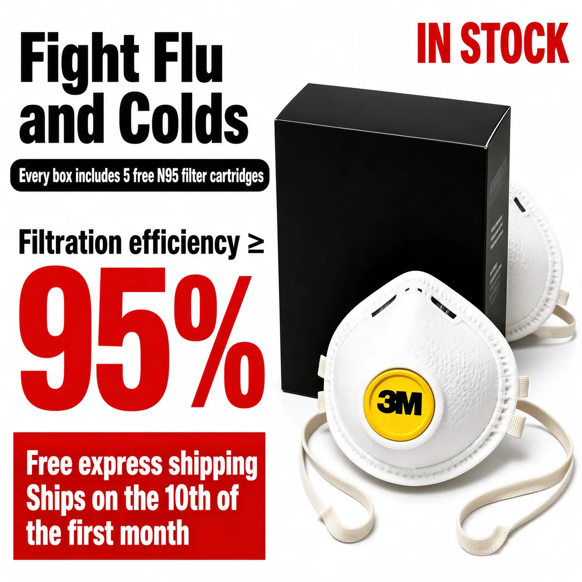 N95 Respirator Mask Flu Cold Protection Pack