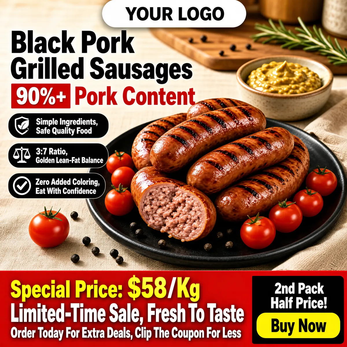 Black Pork Grilled Sausages Special Sale