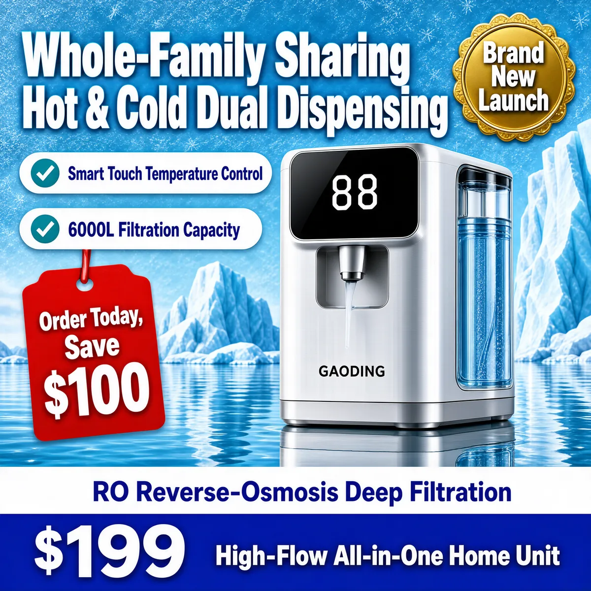 Glacier-Style Hot & Cold Water Purifier Display