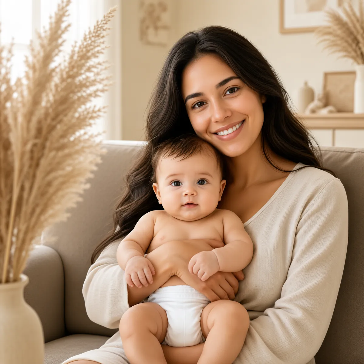 Mother and Baby in Warm Nursery