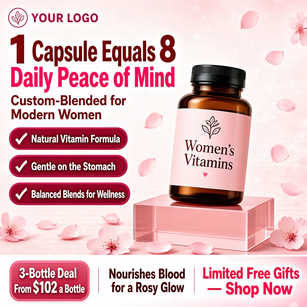 Cherry Blossom Women's Vitamin Product Display