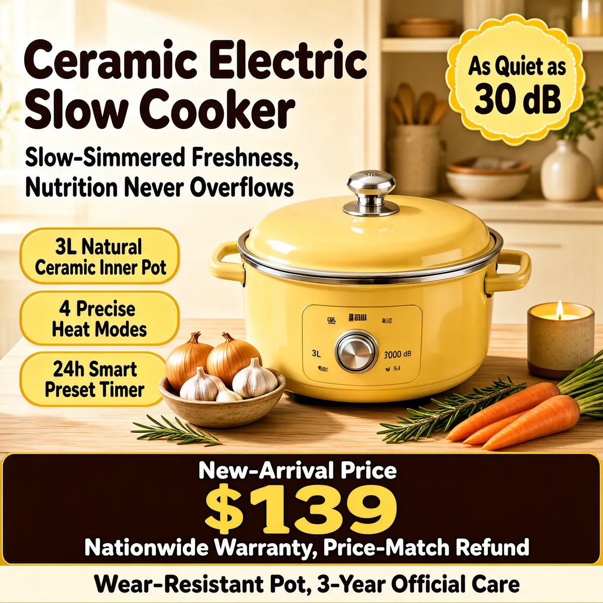 Butter Yellow Slow Cooker for Cozy Home Cooking