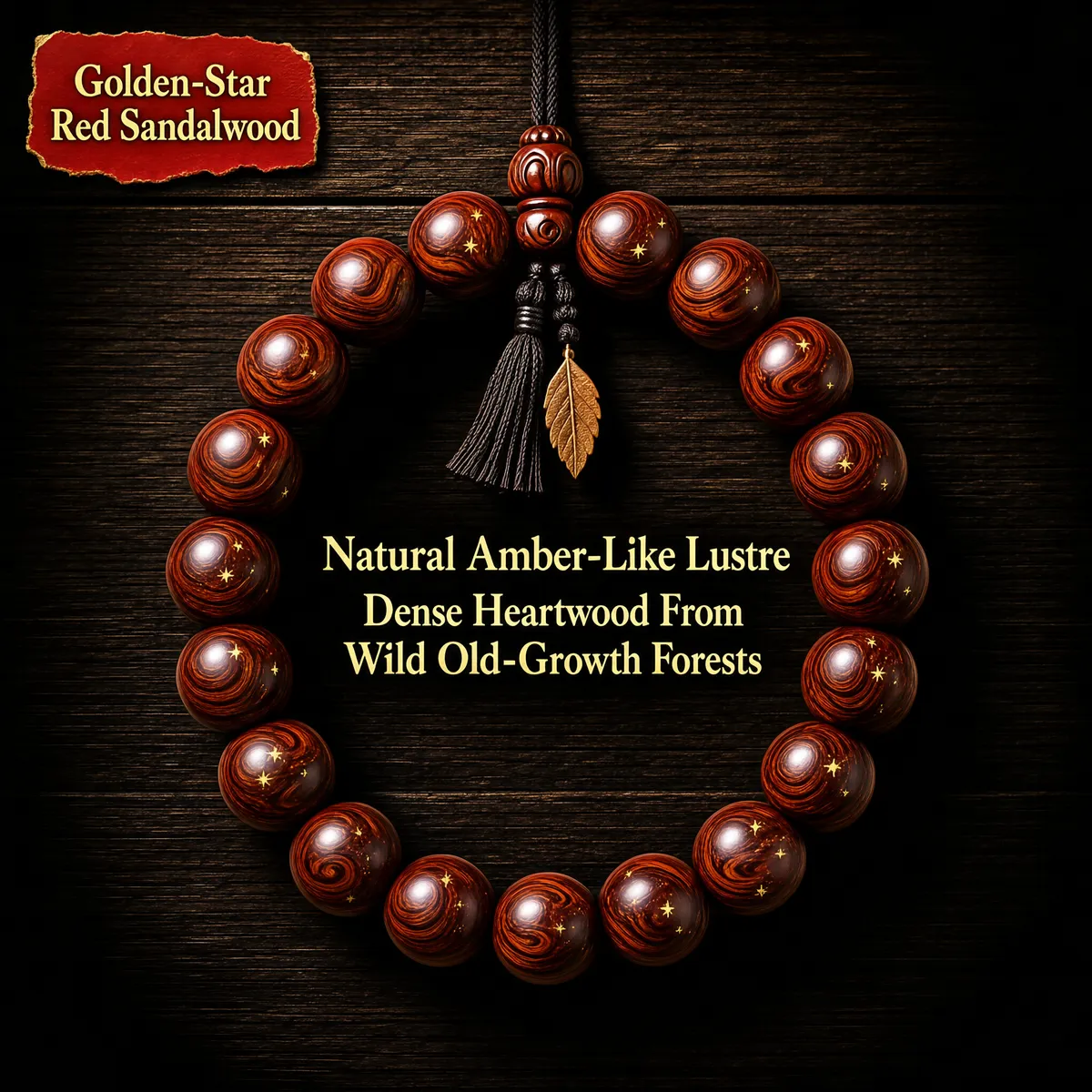 Golden-Star Red Sandalwood Bracelet