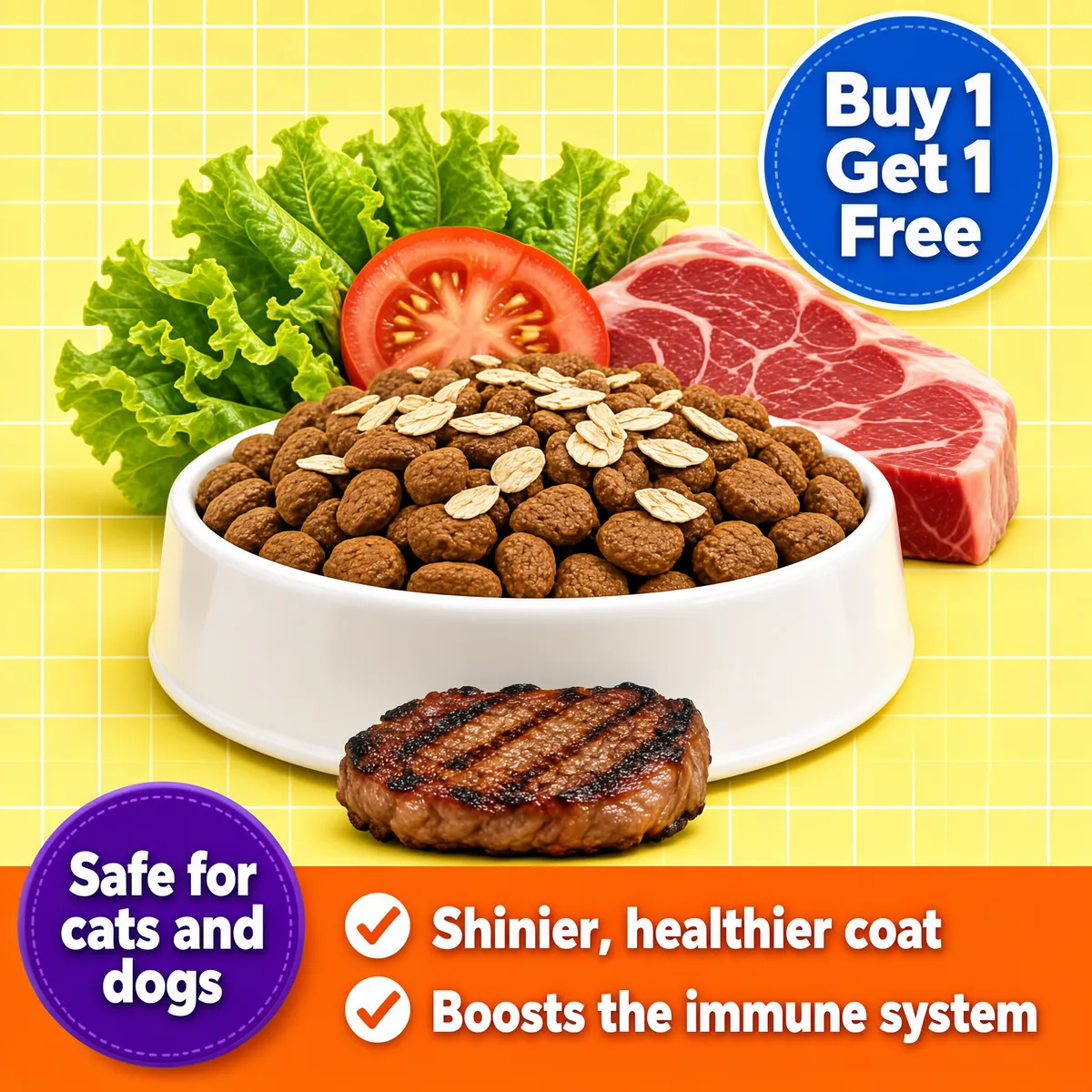 Pet Food Kibble Bowl Promo with Fresh Ingredients