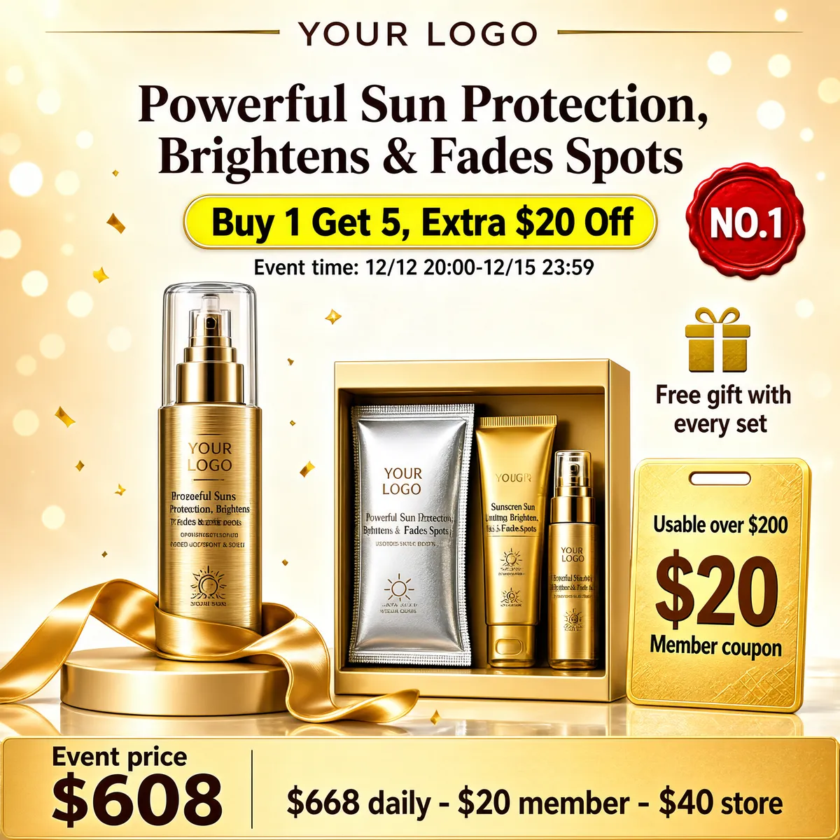 Luxurious Gold Sunscreen Product Advertisement