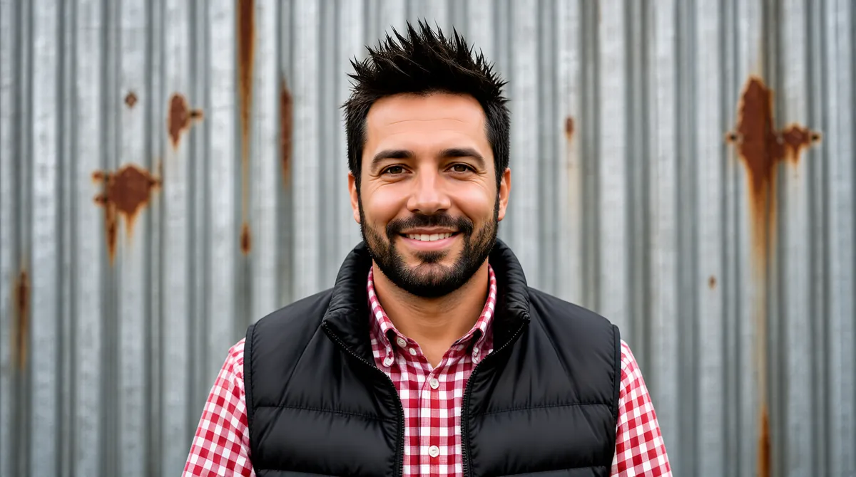 Casual Outdoor Portrait with Industrial Backdrop