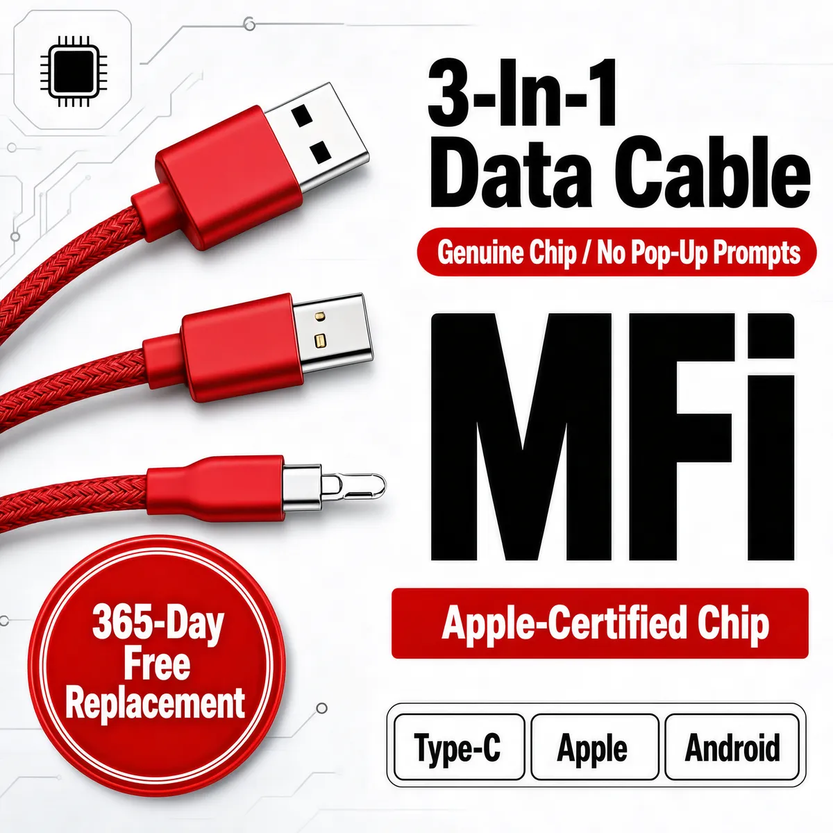 3-In-1 Certified Charging Cable Product Shot