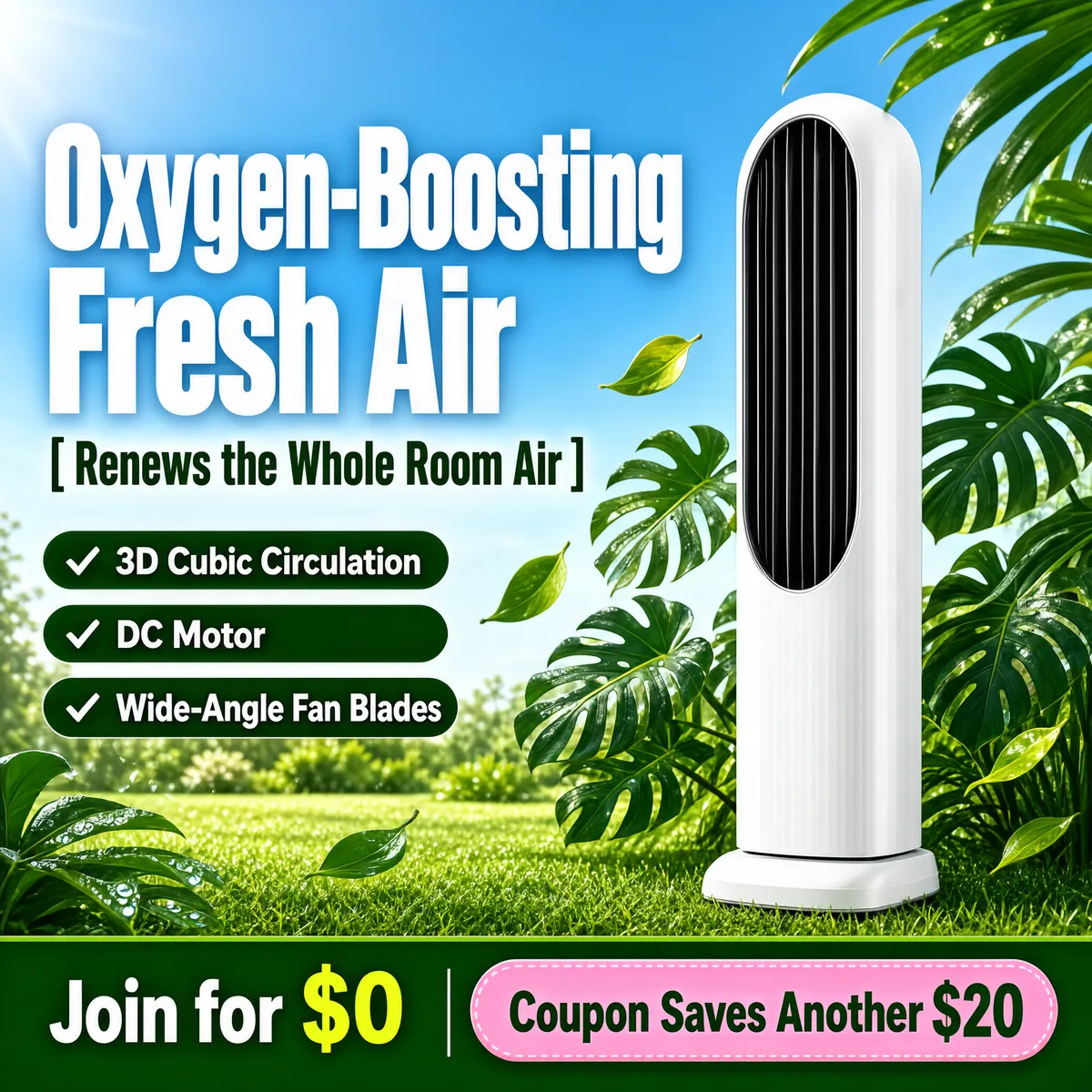 Oxygen-Boosting Fresh Air Tower Fan
