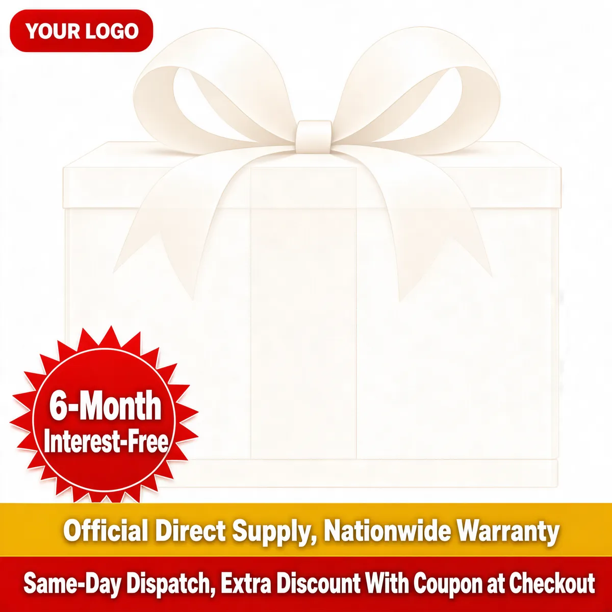 Festive Gift Box Product Promo with Red and Gold Banners