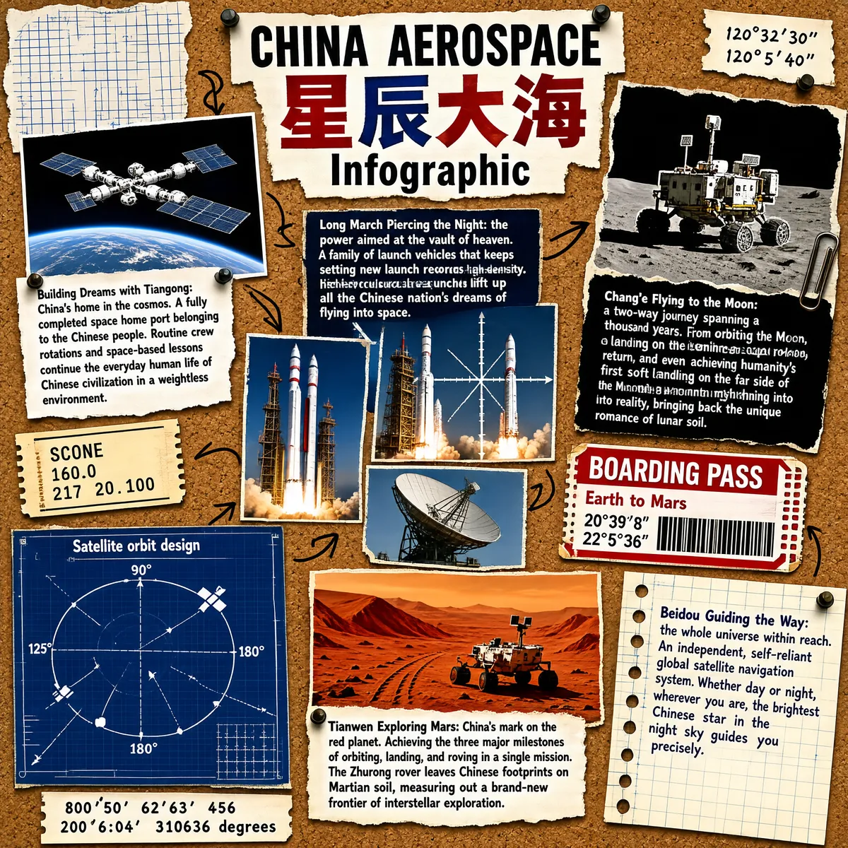 China Aerospace Exploration Infographic Collage