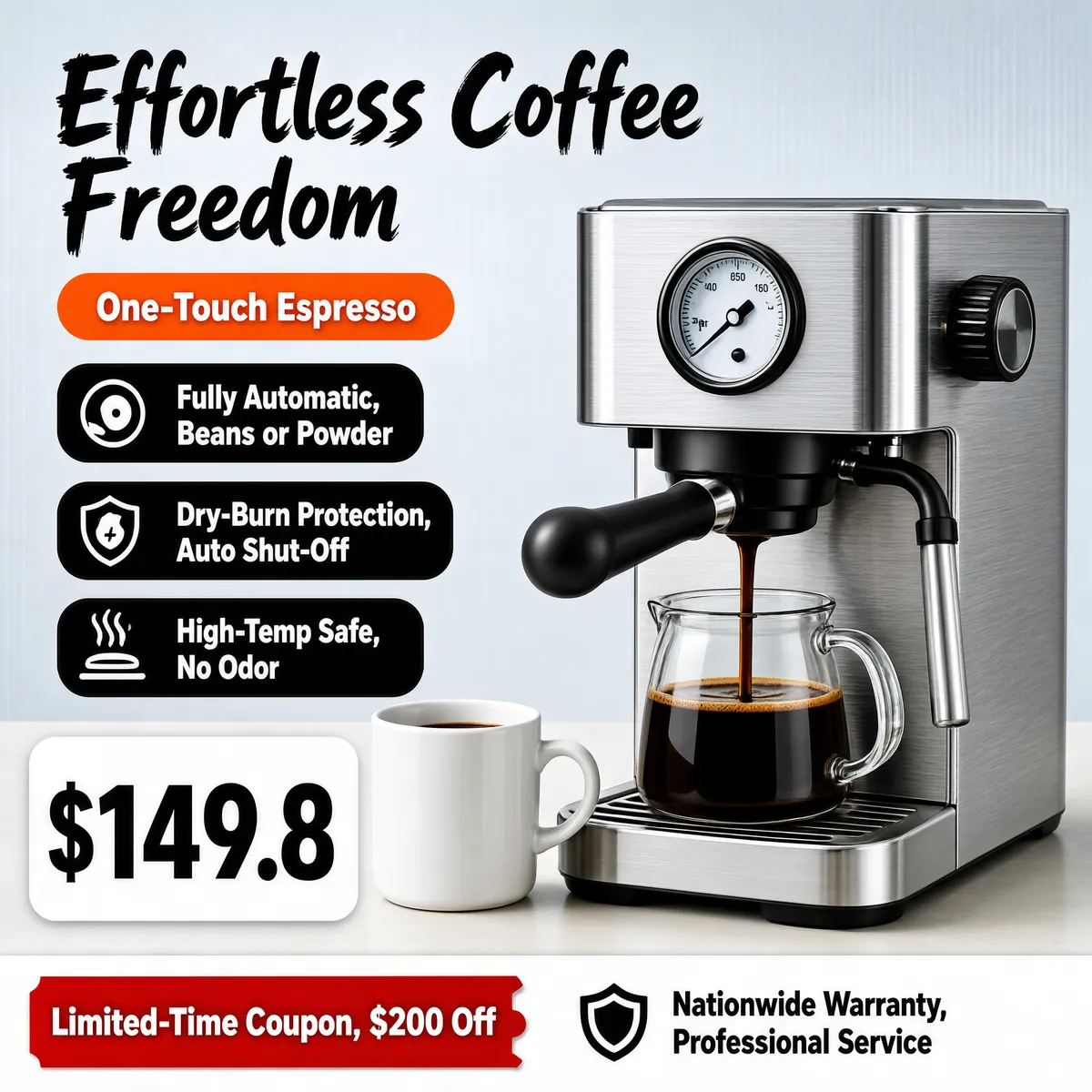 Effortless Coffee Freedom Espresso Machine