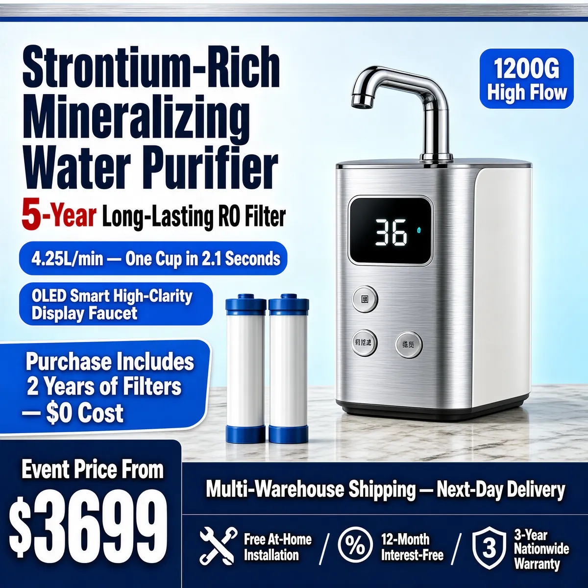 Strontium-Rich Mineral Water Purifier with RO Filter