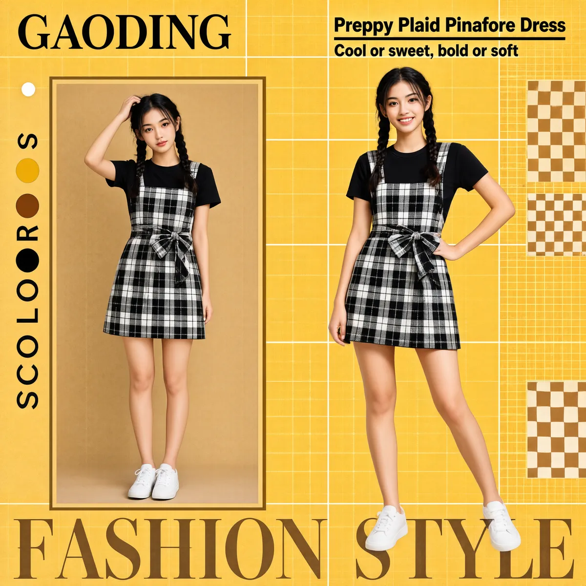Preppy Plaid Pinafore Dress Lookbook