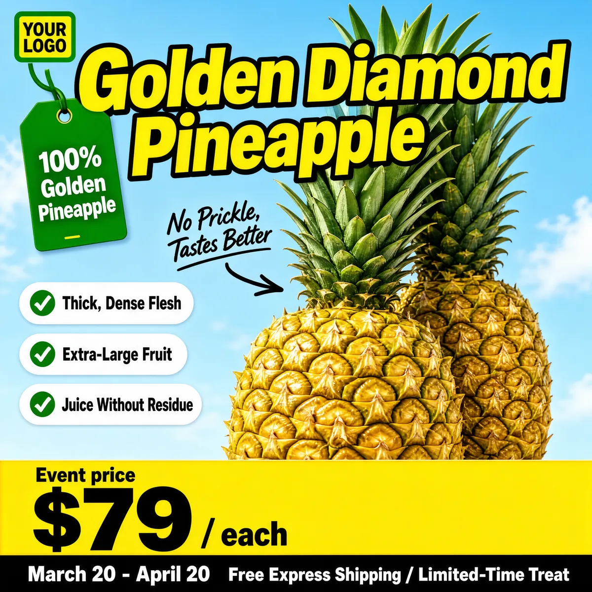 Golden Diamond Pineapple Fresh Fruit Sale