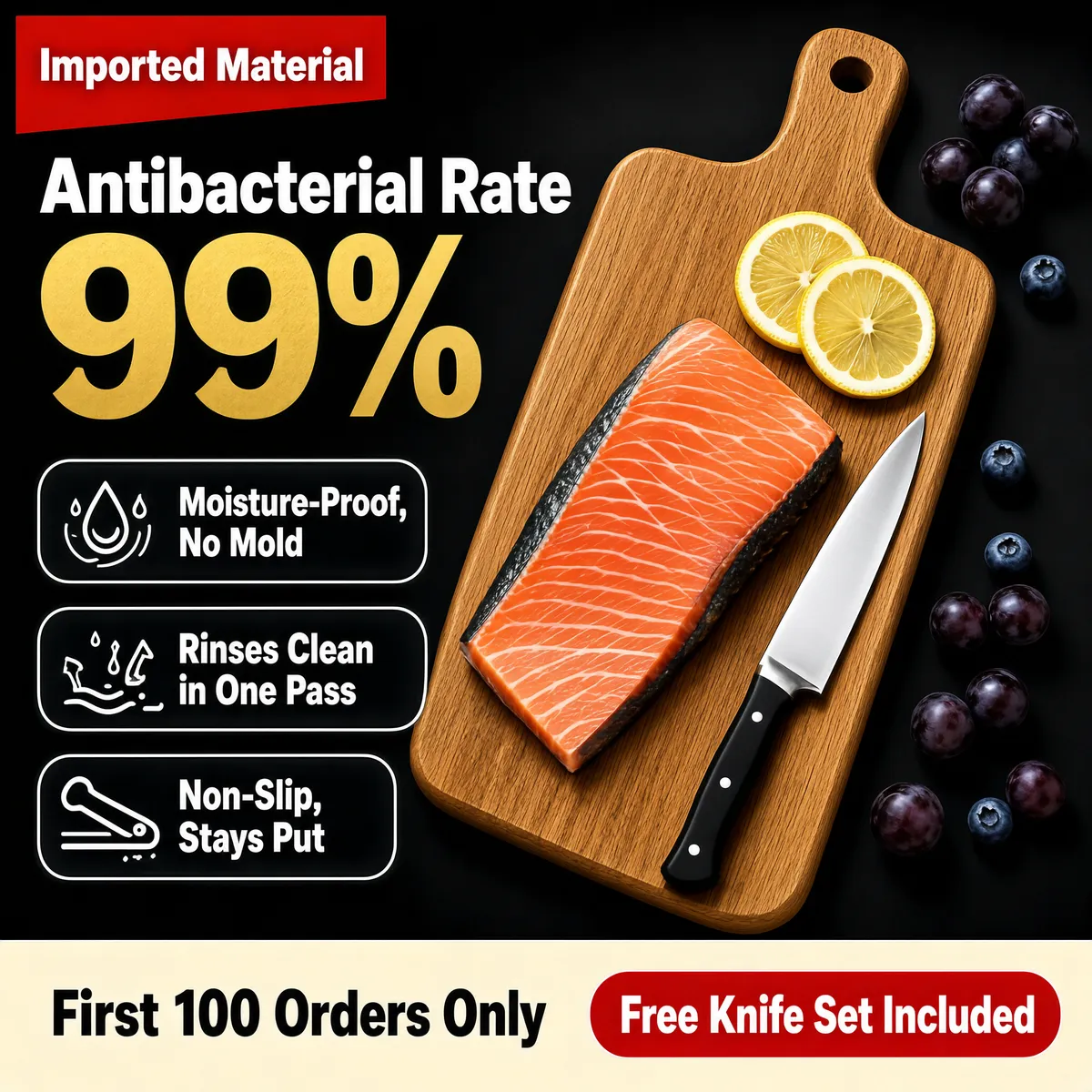 Premium Antibacterial Oak Cutting Board