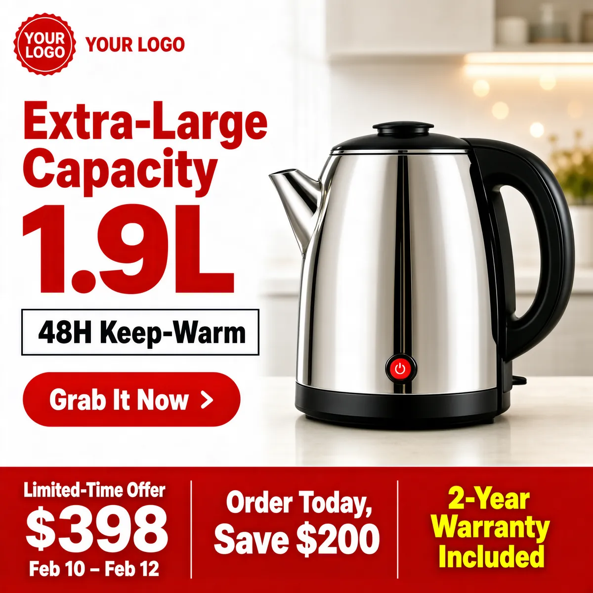 1.9L Stainless Electric Kettle Limited Offer