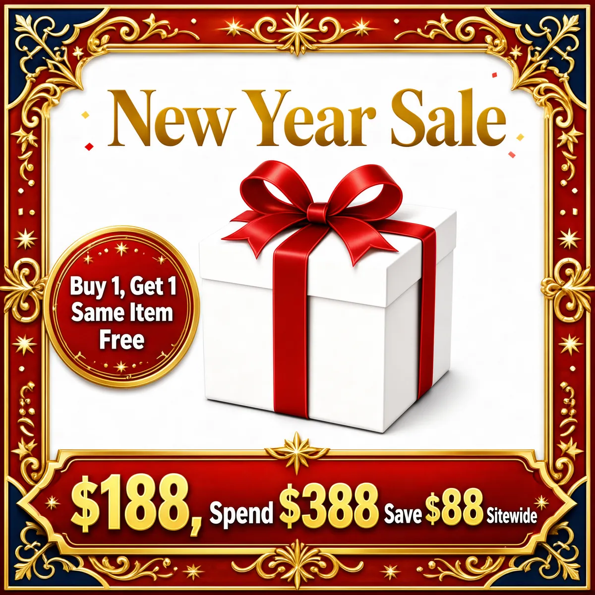 Festive Red Gold Holiday Gift Box Sale