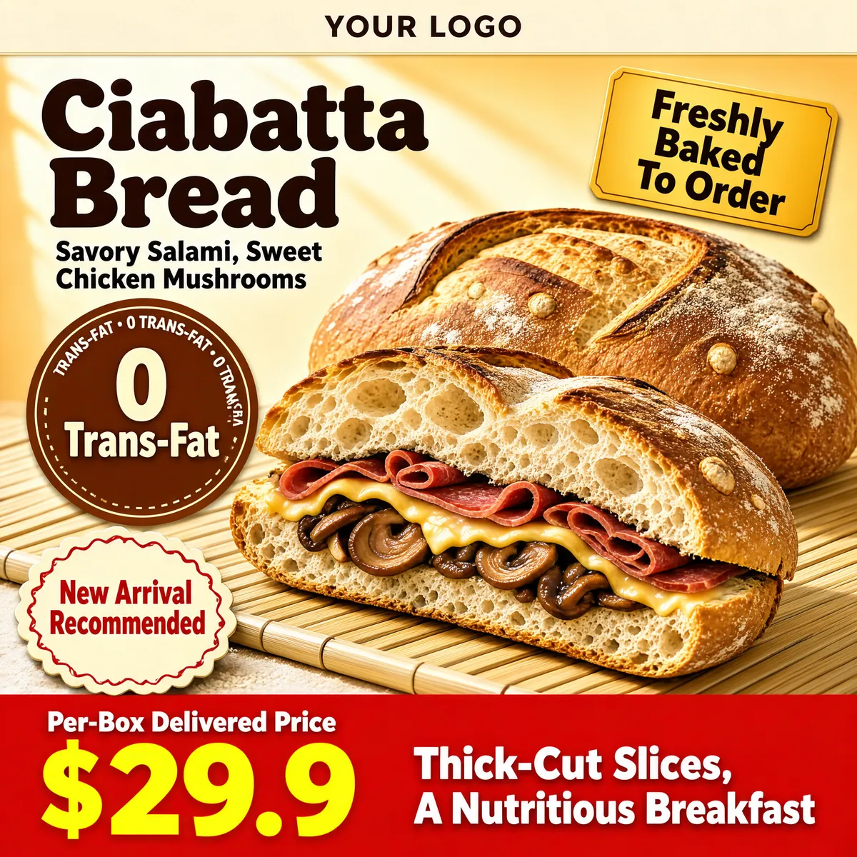 Ciabatta Bread with Salami & Mushroom Filling
