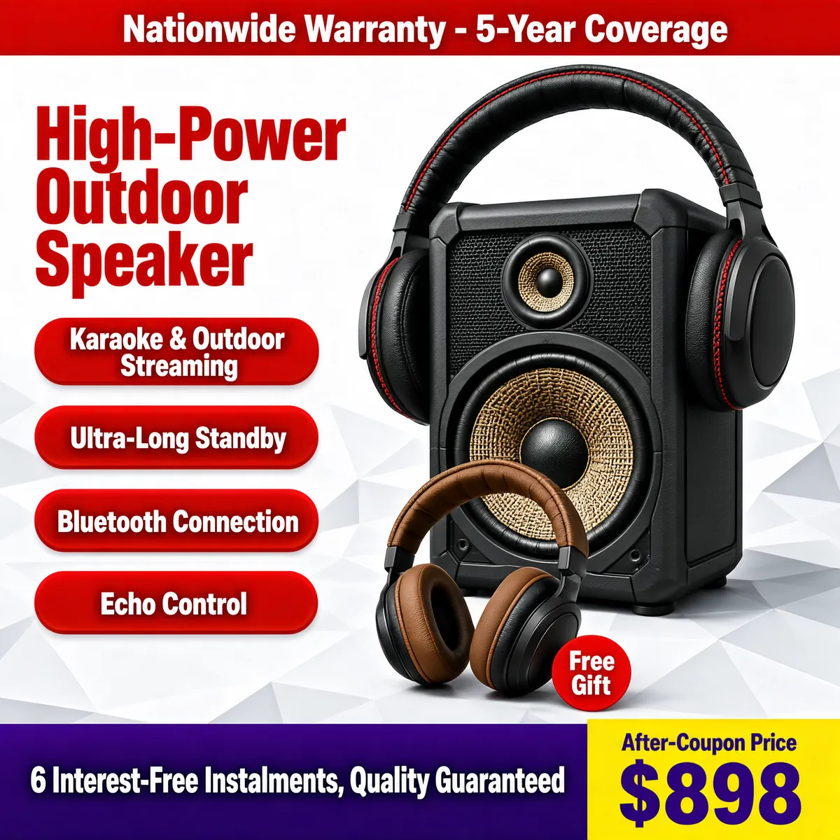 High-Power Outdoor Speaker with Dual Headsets