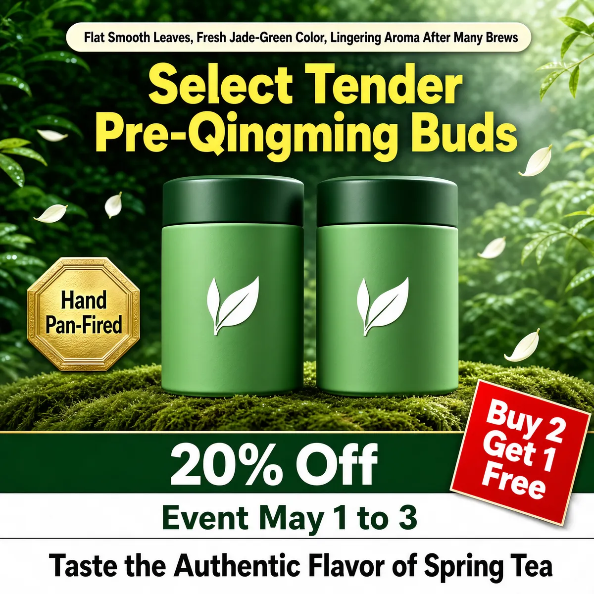 Spring Tea Caddies in Misty Garden Setting