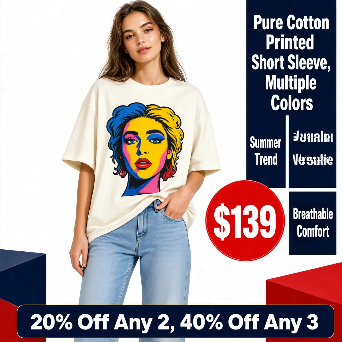 White Pop-Art Tee Summer Streetwear Sale