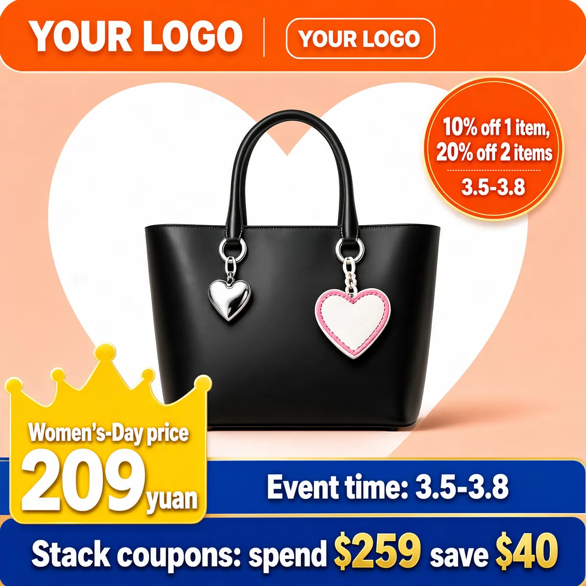 Women's Day Black Leather Tote Bag Sale